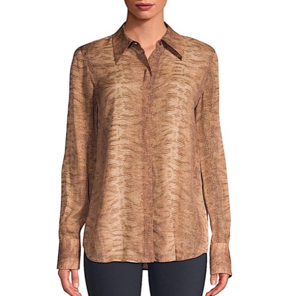 Lafayette 148 Brown Silk Blend Julianne Python Print Shirt Button-down Top - Picture 3 of 8